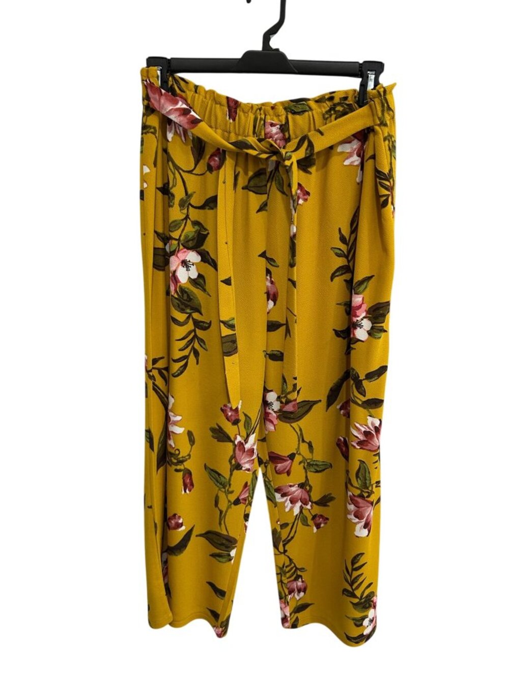 Arabella 3X Mustard Yellow Floral Wide Leg Pants Waist Tie Boho Gardencore